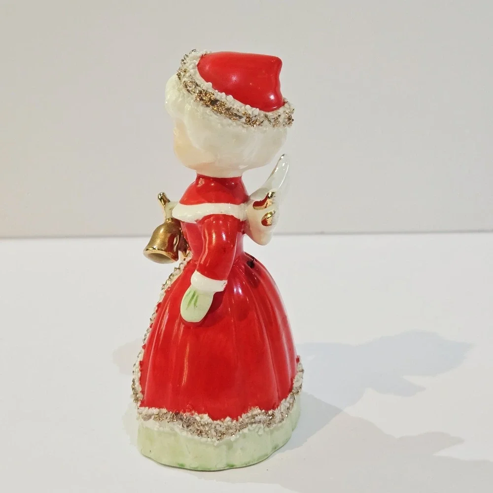 Vintage 1956 NAPCO Spaghetti Trim Christmas Gold Bells Bell Angel Red Dress